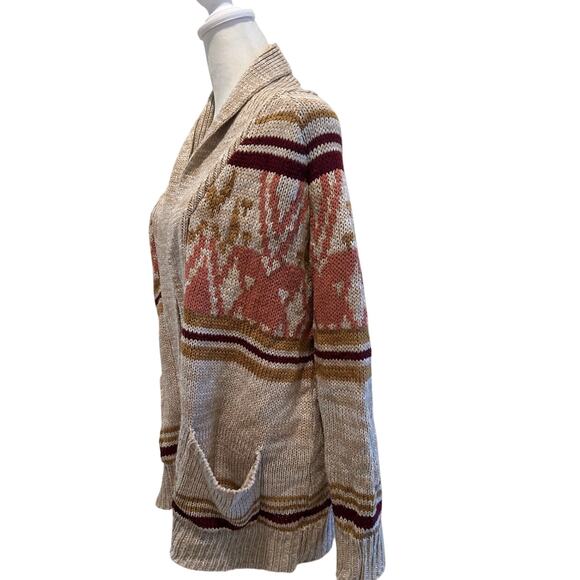 Pink Rose Cardigan Sweater Fair Isle SZM Brown Multicolor Pockets Comfortcore - Picture 3 of 9
